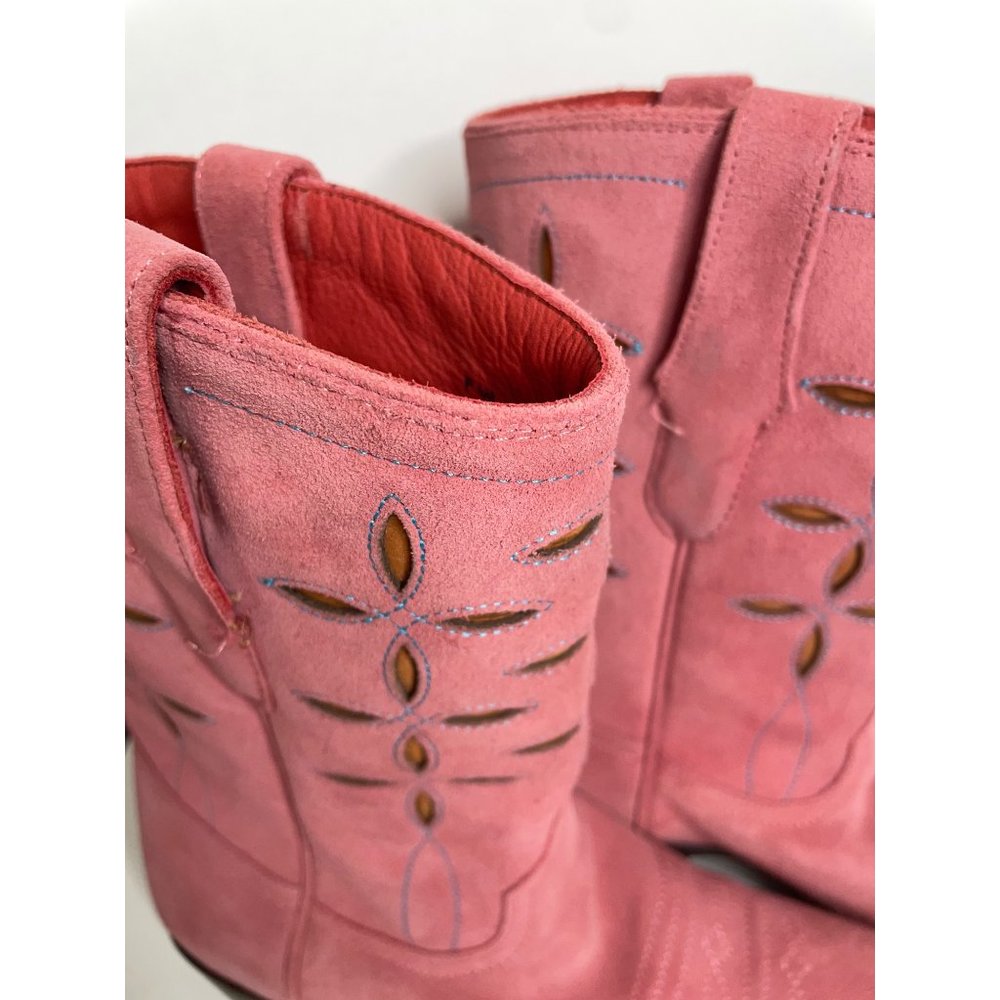 Anthropologie Planet Cowboy Pink Suede Peewee Western Boots Size 9 - Picture 9 of 13